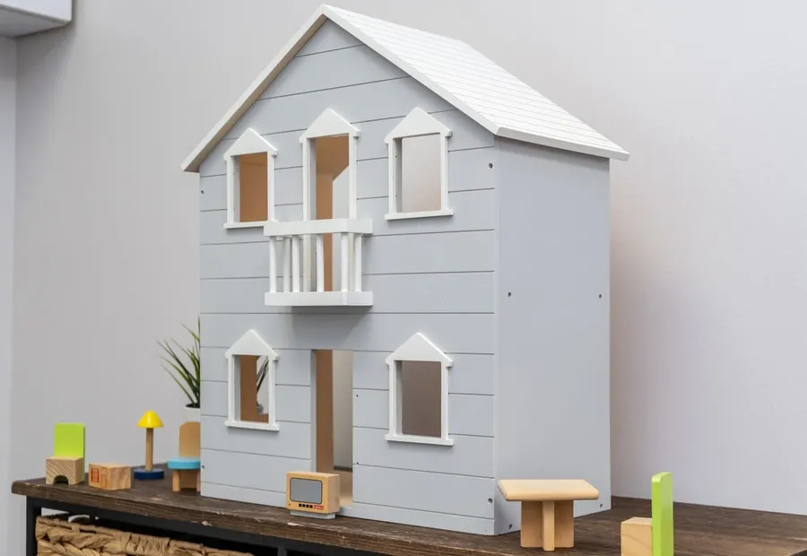 White wooden dollhouse on a table
